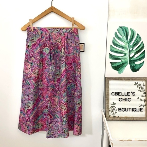 NWT VTG Pleated Pink & Purple Paisley Midi Skirt - Picture 3 of 13